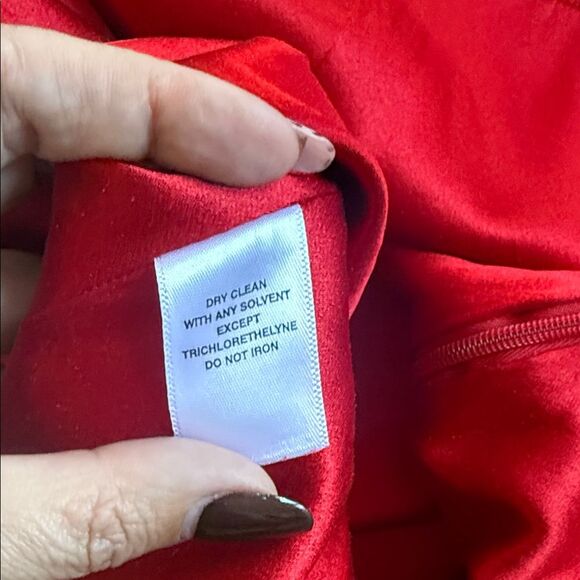 Anne Klein New York Black Label Red Satin Top 100% Silk Long Sleeve 4P - Picture 5 of 7